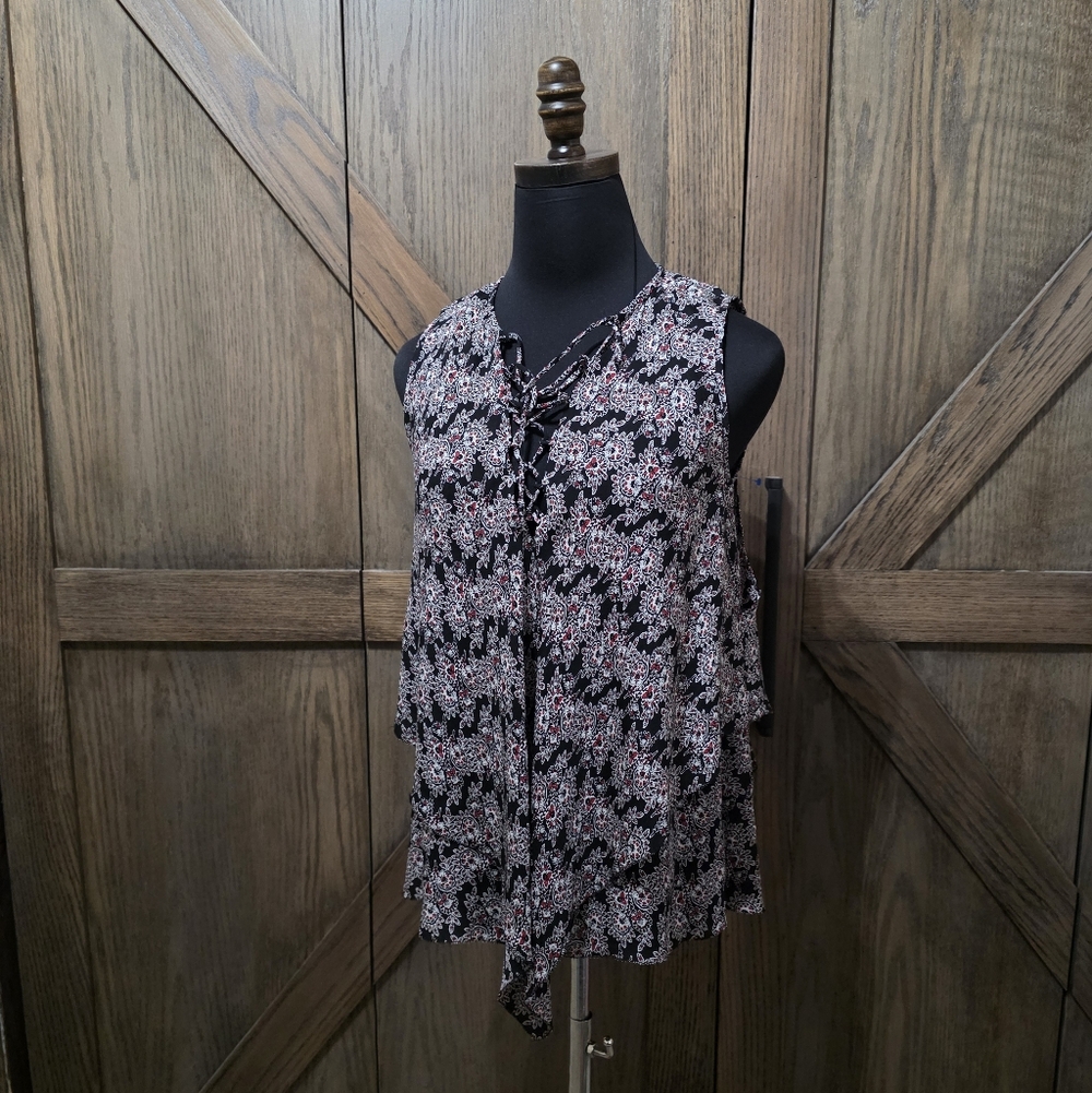 10 Crosby Derek Lam Black Floral Lace-Up Sleeveless Tank